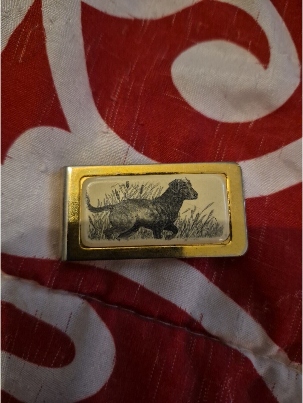 VTG BARLOW black retriever huning dog money clip